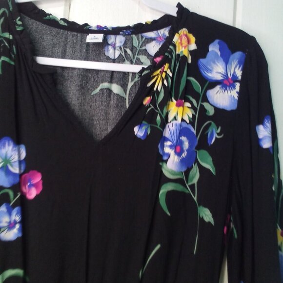 Old Navy Dress Women S Long Sleeve Elastic Waist Floral Black Colorful - Picture 10 of 16
